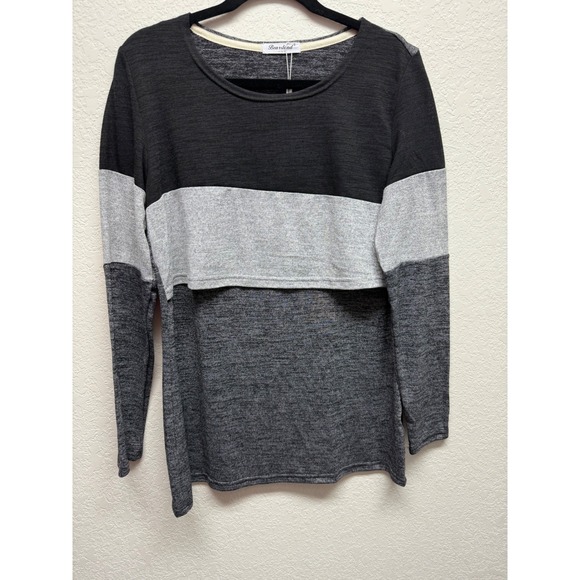 Bearisland Maternity Top Colorblock Nursing Long Sleeve T Shirt - Picture 1 of 6
